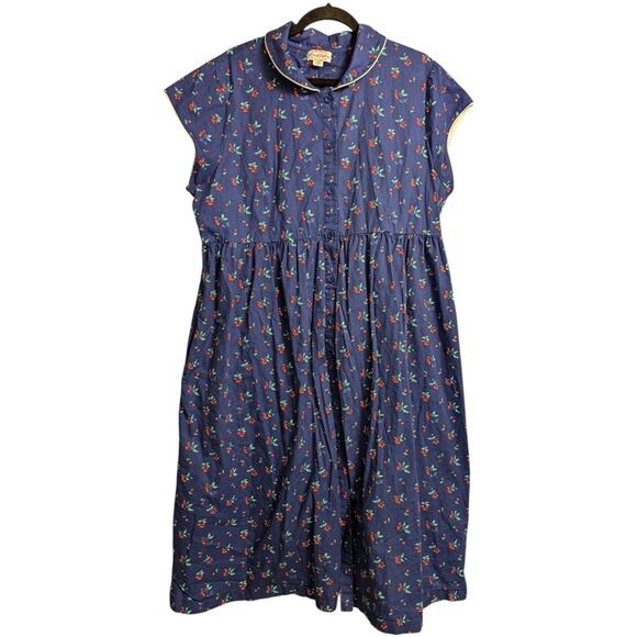 Lanz Of Salzburg Blue Floral ButtonFront Collar Womens Dress Size XL - Picture 1 of 10